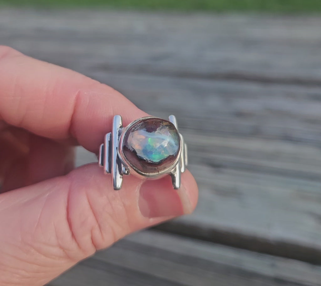 Blue Mexican Matrix Opal Ring