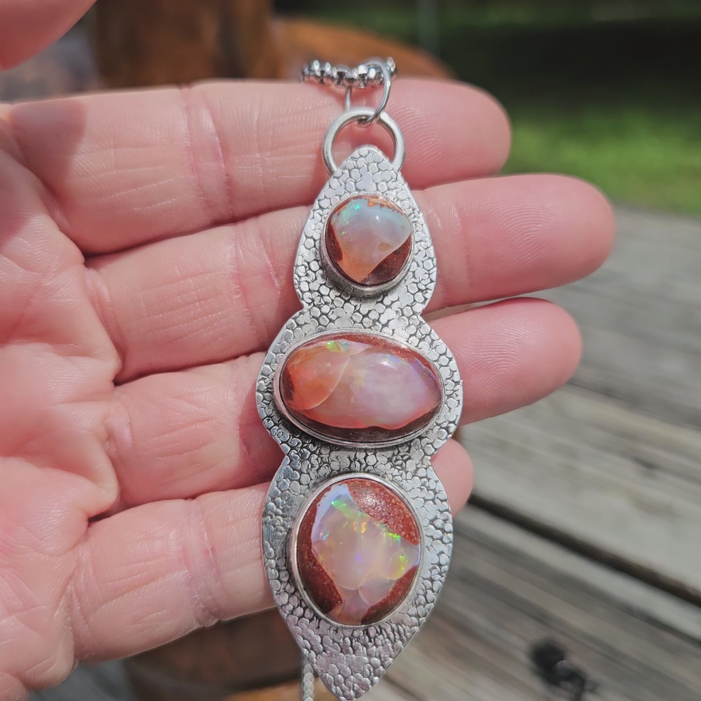 Triple Mexican Opal Pendant