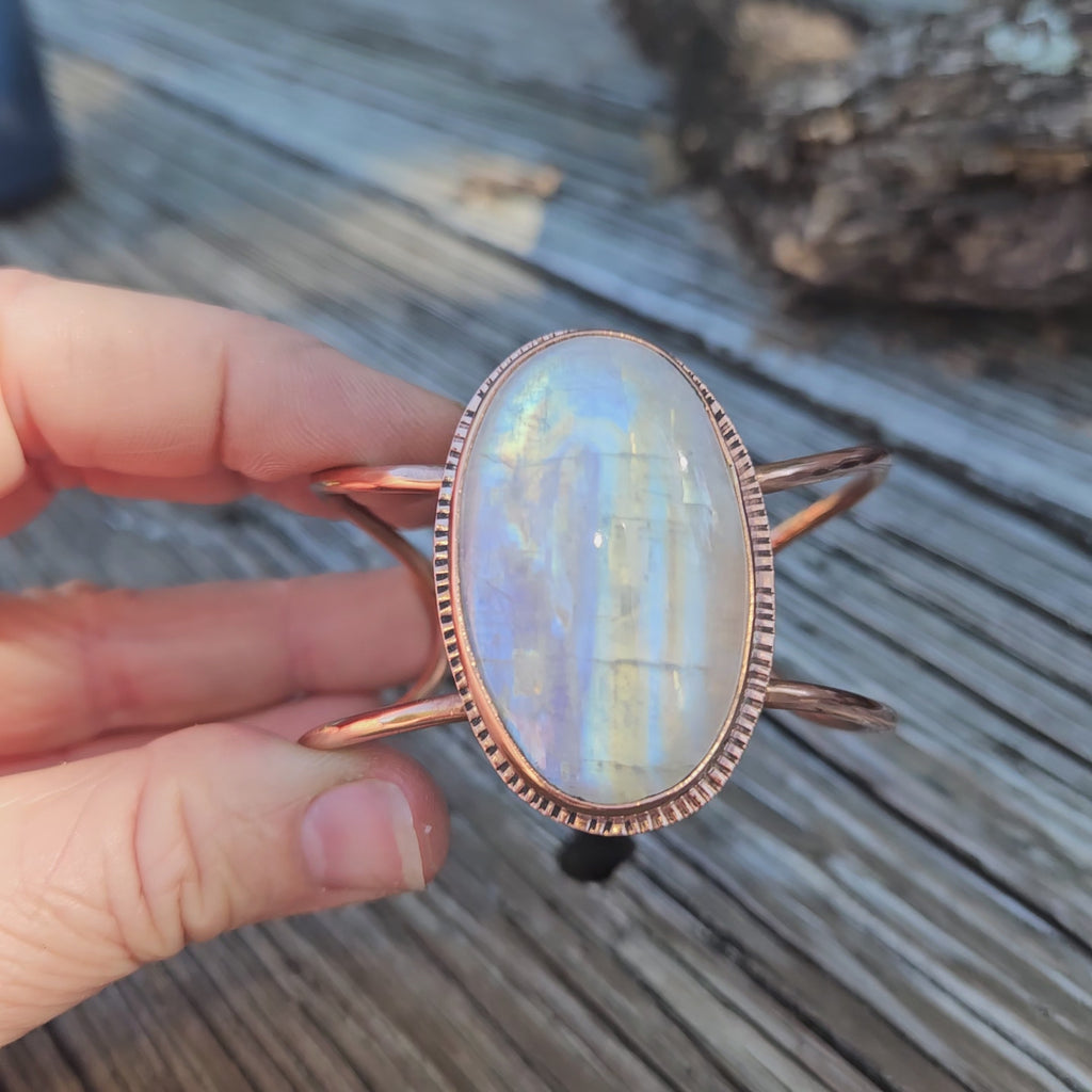 Rainbow Moonstone Copper Cuff