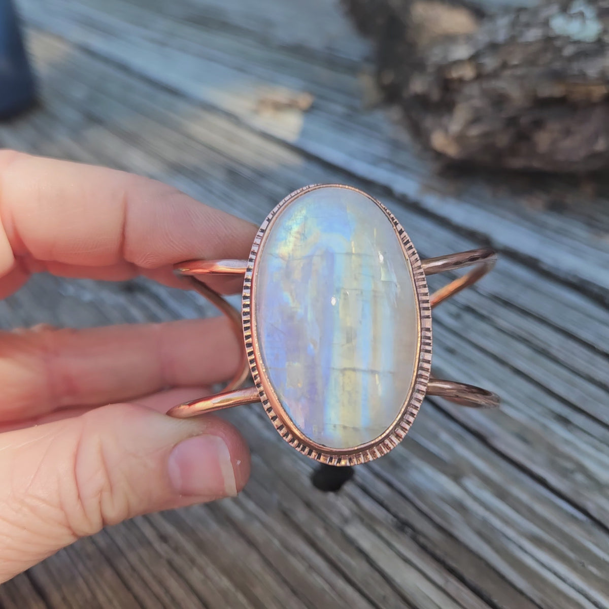 Rainbow Moonstone Copper Cuff