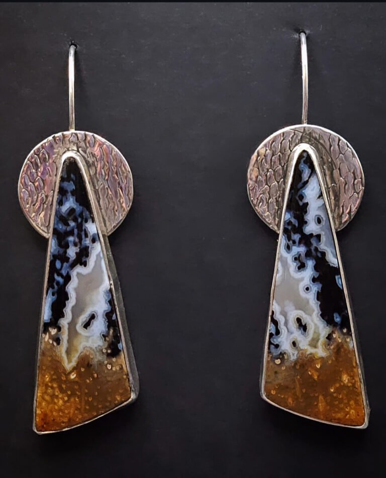 Handmade Sterling Silver Petrified Palm Earrings